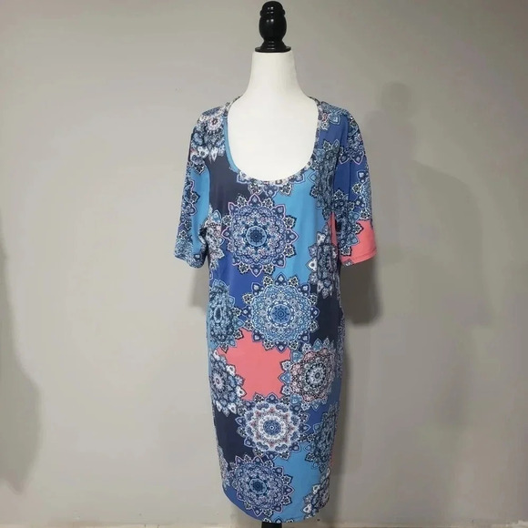 Sunsets &  Sweet Tea Womans Size PXL Blue/pink Shift Dress. - Picture 1 of 9